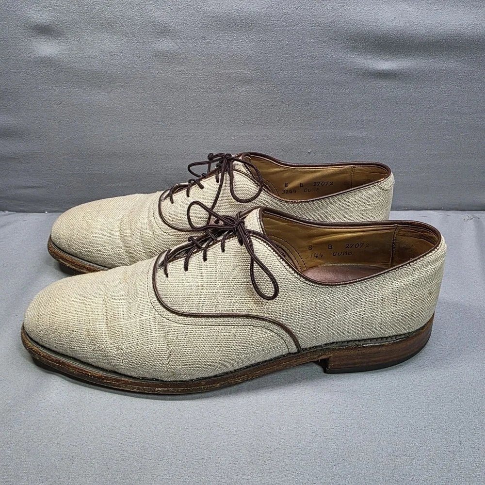 VINTAGE‎ 1985 Allen Edmonds Hunter Mens Oxford Linen Shoes 8 Grey Made USA RARE